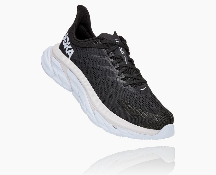 Hoka One One Running Shoes Mens Black/White - Clifton Edge - 89521SCMA